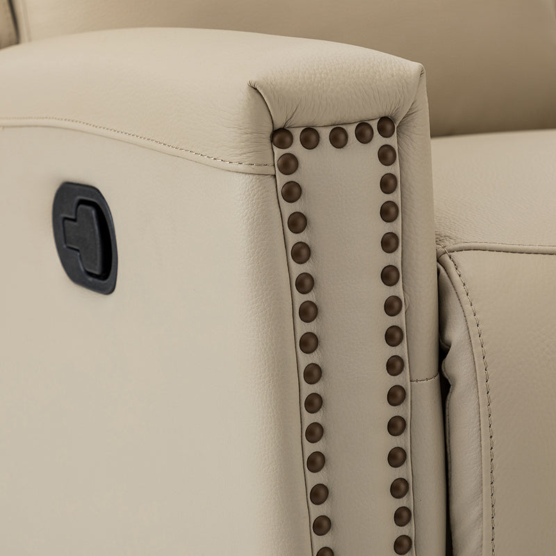 Fauteuil inclinable à dossier haut en cuir véritable avec clous décoratifs, ressorts en S et 3 positions manuelles | Bourgogne / Chameau / Marron / Noir / Tourterelle / Bleu marine / Beige / Sauge / Taupe | Fauteuil simple