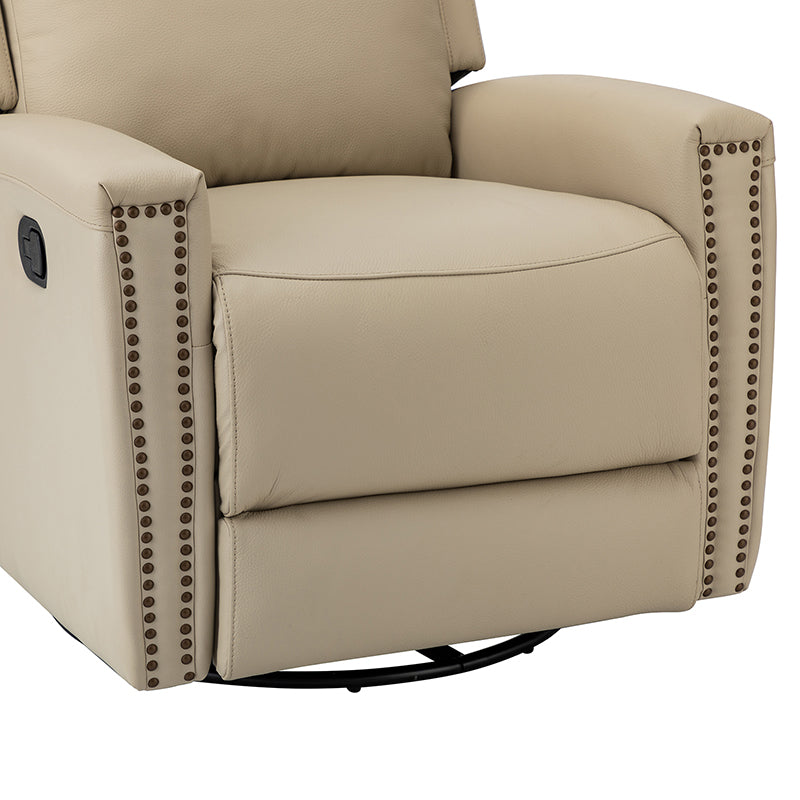 Fauteuil inclinable à dossier haut en cuir véritable avec clous décoratifs, ressorts en S et 3 positions manuelles | Bourgogne / Chameau / Marron / Noir / Tourterelle / Bleu marine / Beige / Sauge / Taupe | Fauteuil simple