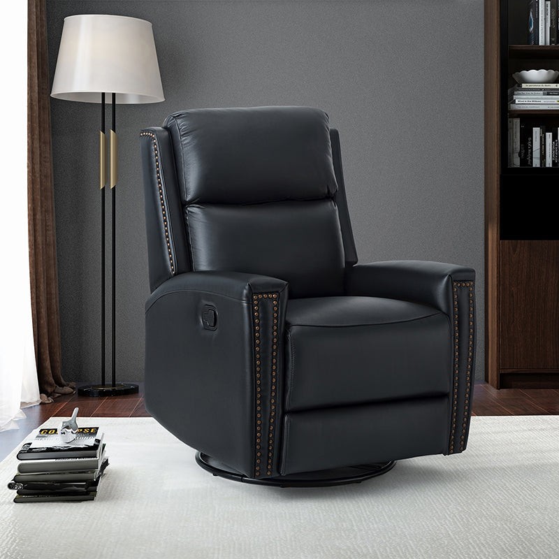 Fauteuil inclinable à dossier haut en cuir véritable avec clous décoratifs, ressorts en S et 3 positions manuelles | Bourgogne / Chameau / Marron / Noir / Tourterelle / Bleu marine / Beige / Sauge / Taupe | Fauteuil simple