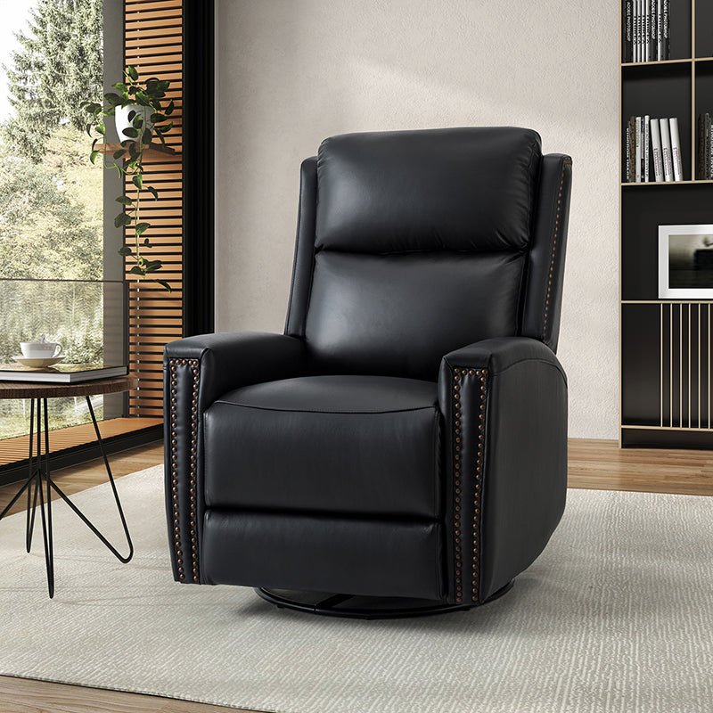 Fauteuil inclinable à dossier haut en cuir véritable avec clous décoratifs, ressorts en S et 3 positions manuelles | Bourgogne / Chameau / Marron / Noir / Tourterelle / Bleu marine / Beige / Sauge / Taupe | Fauteuil simple
