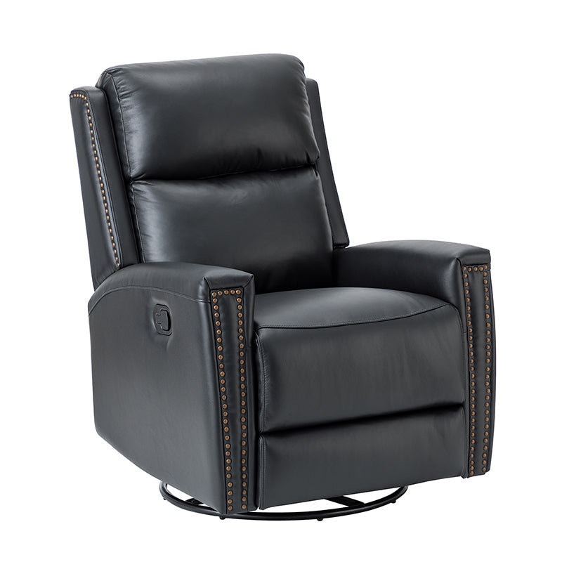 Fauteuil inclinable à dossier haut en cuir véritable avec clous décoratifs, ressorts en S et 3 positions manuelles | Bourgogne / Chameau / Marron / Noir / Tourterelle / Bleu marine / Beige / Sauge / Taupe | Fauteuil simple