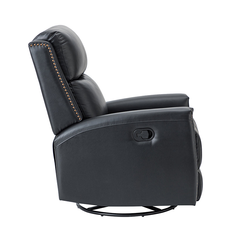 Fauteuil inclinable à dossier haut en cuir véritable avec clous décoratifs, ressorts en S et 3 positions manuelles | Bourgogne / Chameau / Marron / Noir / Tourterelle / Bleu marine / Beige / Sauge / Taupe | Fauteuil simple