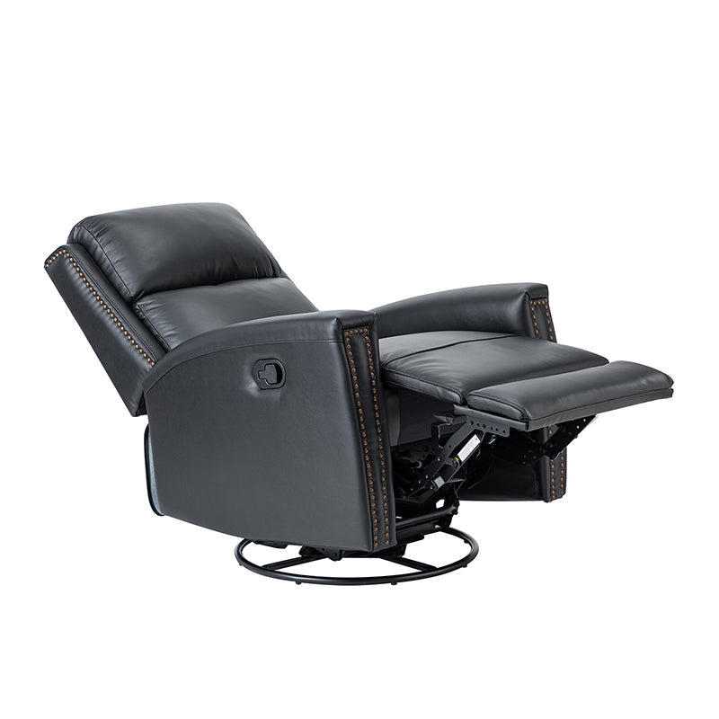 Fauteuil inclinable à dossier haut en cuir véritable avec clous décoratifs, ressorts en S et 3 positions manuelles | Bourgogne / Chameau / Marron / Noir / Tourterelle / Bleu marine / Beige / Sauge / Taupe | Fauteuil simple