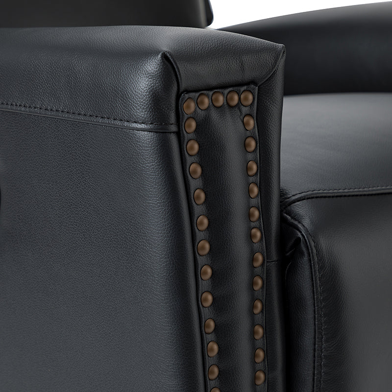 Fauteuil inclinable à dossier haut en cuir véritable avec clous décoratifs, ressorts en S et 3 positions manuelles | Bourgogne / Chameau / Marron / Noir / Tourterelle / Bleu marine / Beige / Sauge / Taupe | Fauteuil simple