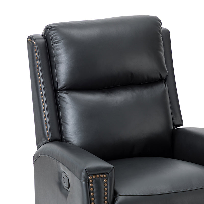 Fauteuil inclinable à dossier haut en cuir véritable avec clous décoratifs, ressorts en S et 3 positions manuelles | Bourgogne / Chameau / Marron / Noir / Tourterelle / Bleu marine / Beige / Sauge / Taupe | Fauteuil simple