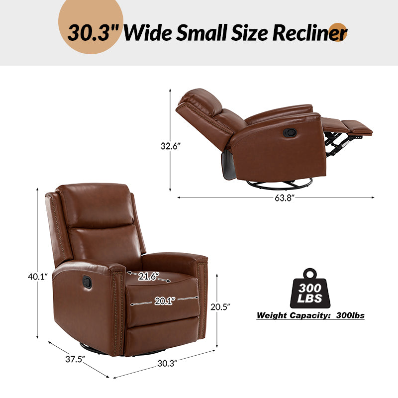 Fauteuil inclinable à dossier haut en cuir véritable avec clous décoratifs, ressorts en S et 3 positions manuelles | Bourgogne / Chameau / Marron / Noir / Tourterelle / Bleu marine / Beige / Sauge / Taupe | Fauteuil simple