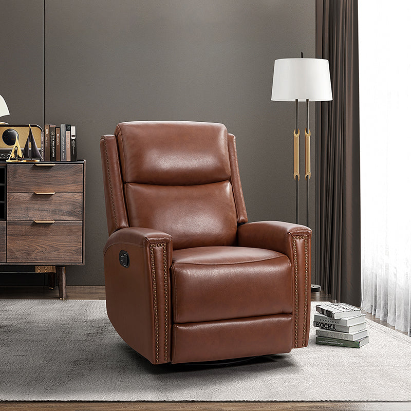 Fauteuil inclinable à dossier haut en cuir véritable avec clous décoratifs, ressorts en S et 3 positions manuelles | Bourgogne / Chameau / Marron / Noir / Tourterelle / Bleu marine / Beige / Sauge / Taupe | Fauteuil simple