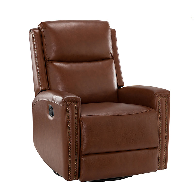 Fauteuil inclinable à dossier haut en cuir véritable avec clous décoratifs, ressorts en S et 3 positions manuelles | Bourgogne / Chameau / Marron / Noir / Tourterelle / Bleu marine / Beige / Sauge / Taupe | Fauteuil simple