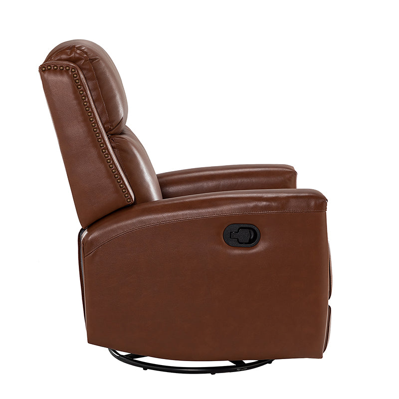 Fauteuil inclinable à dossier haut en cuir véritable avec clous décoratifs, ressorts en S et 3 positions manuelles | Bourgogne / Chameau / Marron / Noir / Tourterelle / Bleu marine / Beige / Sauge / Taupe | Fauteuil simple
