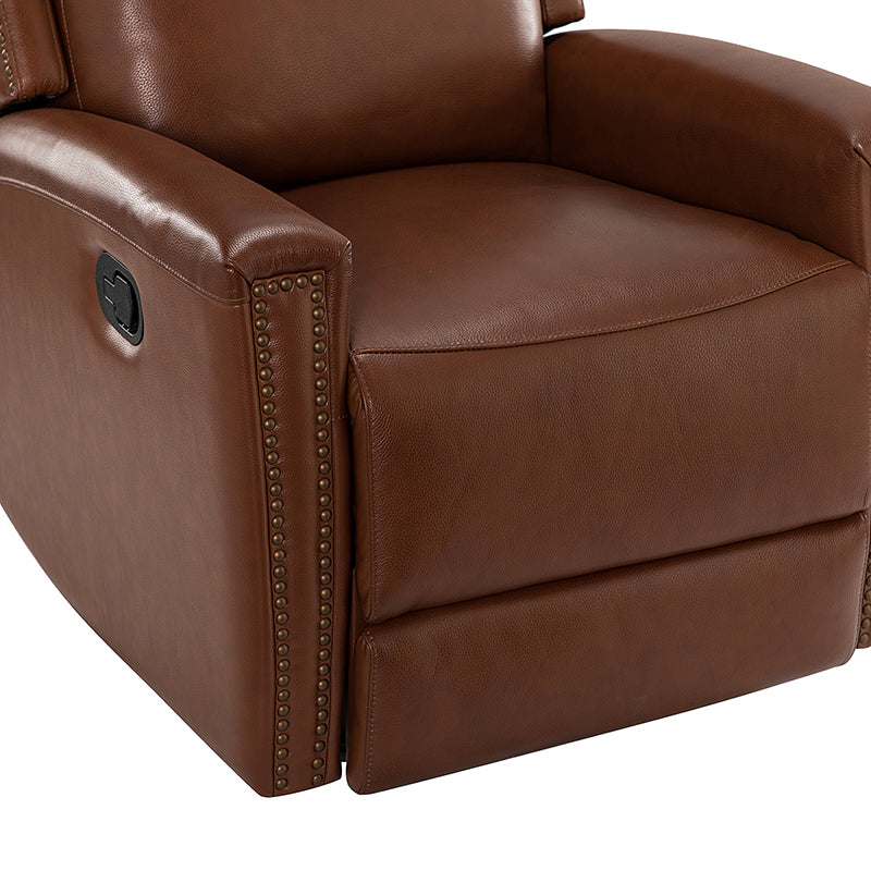 Fauteuil inclinable à dossier haut en cuir véritable avec clous décoratifs, ressorts en S et 3 positions manuelles | Bourgogne / Chameau / Marron / Noir / Tourterelle / Bleu marine / Beige / Sauge / Taupe | Fauteuil simple