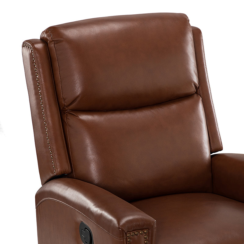 Fauteuil inclinable à dossier haut en cuir véritable avec clous décoratifs, ressorts en S et 3 positions manuelles | Bourgogne / Chameau / Marron / Noir / Tourterelle / Bleu marine / Beige / Sauge / Taupe | Fauteuil simple