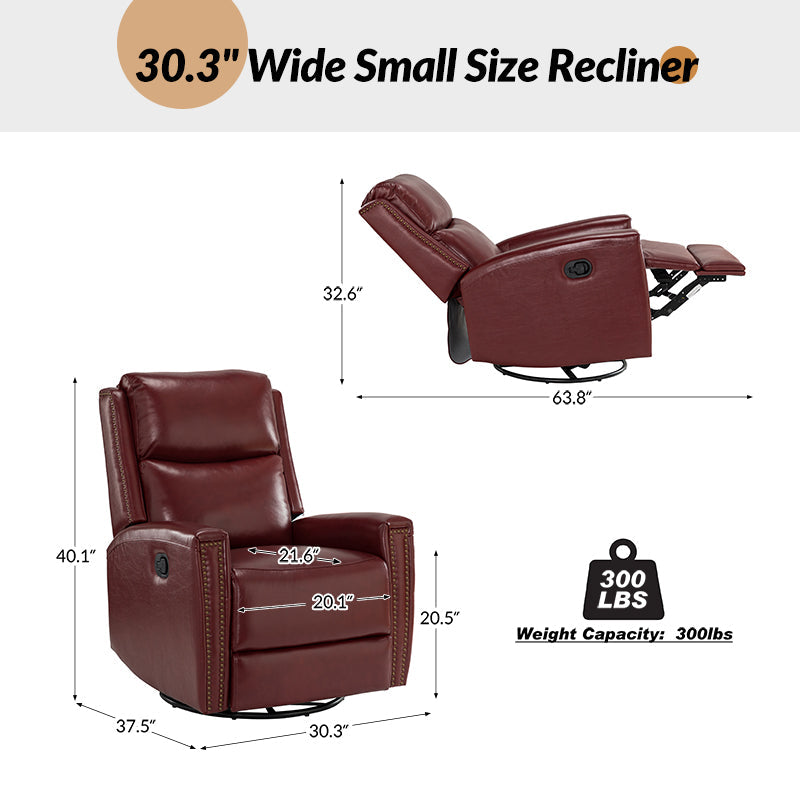 Fauteuil inclinable à dossier haut en cuir véritable avec clous décoratifs, ressorts en S et 3 positions manuelles | Bourgogne / Chameau / Marron / Noir / Tourterelle / Bleu marine / Beige / Sauge / Taupe | Fauteuil simple
