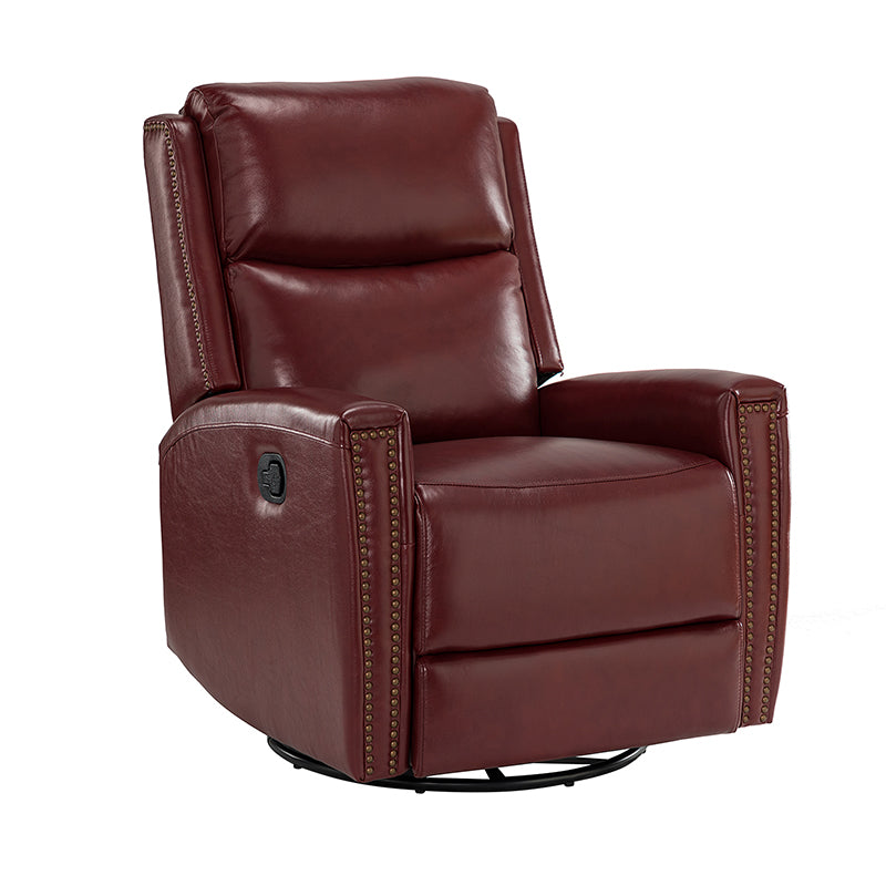Fauteuil inclinable à dossier haut en cuir véritable avec clous décoratifs, ressorts en S et 3 positions manuelles | Bourgogne / Chameau / Marron / Noir / Tourterelle / Bleu marine / Beige / Sauge / Taupe | Fauteuil simple