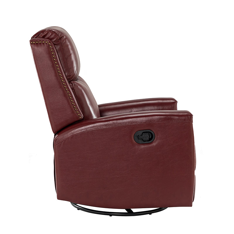 Fauteuil inclinable à dossier haut en cuir véritable avec clous décoratifs, ressorts en S et 3 positions manuelles | Bourgogne / Chameau / Marron / Noir / Tourterelle / Bleu marine / Beige / Sauge / Taupe | Fauteuil simple