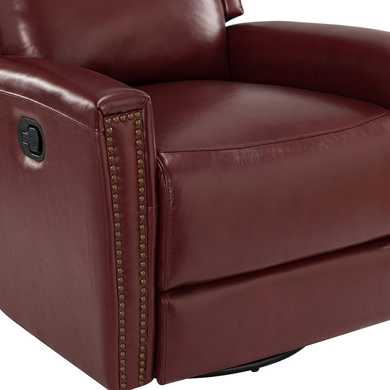 Fauteuil inclinable à dossier haut en cuir véritable avec clous décoratifs, ressorts en S et 3 positions manuelles | Bourgogne / Chameau / Marron / Noir / Tourterelle / Bleu marine / Beige / Sauge / Taupe | Fauteuil simple