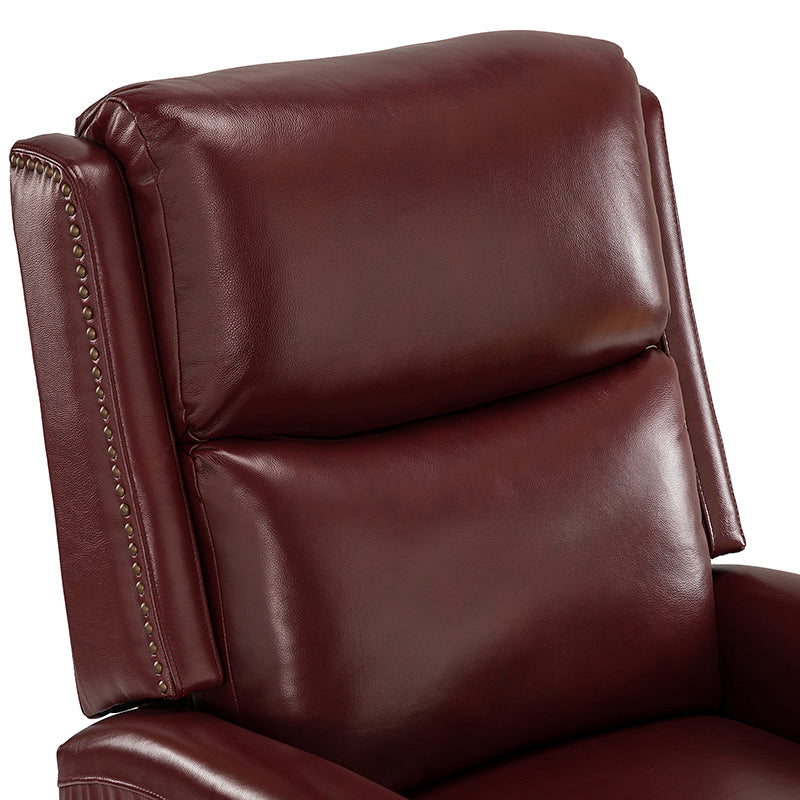 Fauteuil inclinable à dossier haut en cuir véritable avec clous décoratifs, ressorts en S et 3 positions manuelles | Bourgogne / Chameau / Marron / Noir / Tourterelle / Bleu marine / Beige / Sauge / Taupe | Fauteuil simple