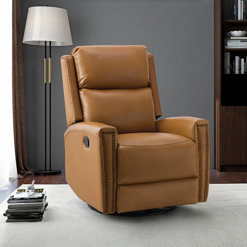 Fauteuil inclinable à dossier haut en cuir véritable avec clous décoratifs, ressorts en S et 3 positions manuelles | Bourgogne / Chameau / Marron / Noir / Tourterelle / Bleu marine / Beige / Sauge / Taupe | Fauteuil simple