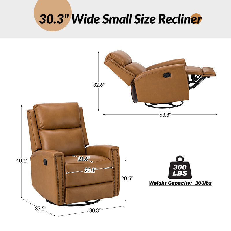 Fauteuil inclinable à dossier haut en cuir véritable avec clous décoratifs, ressorts en S et 3 positions manuelles | Bourgogne / Chameau / Marron / Noir / Tourterelle / Bleu marine / Beige / Sauge / Taupe | Fauteuil simple