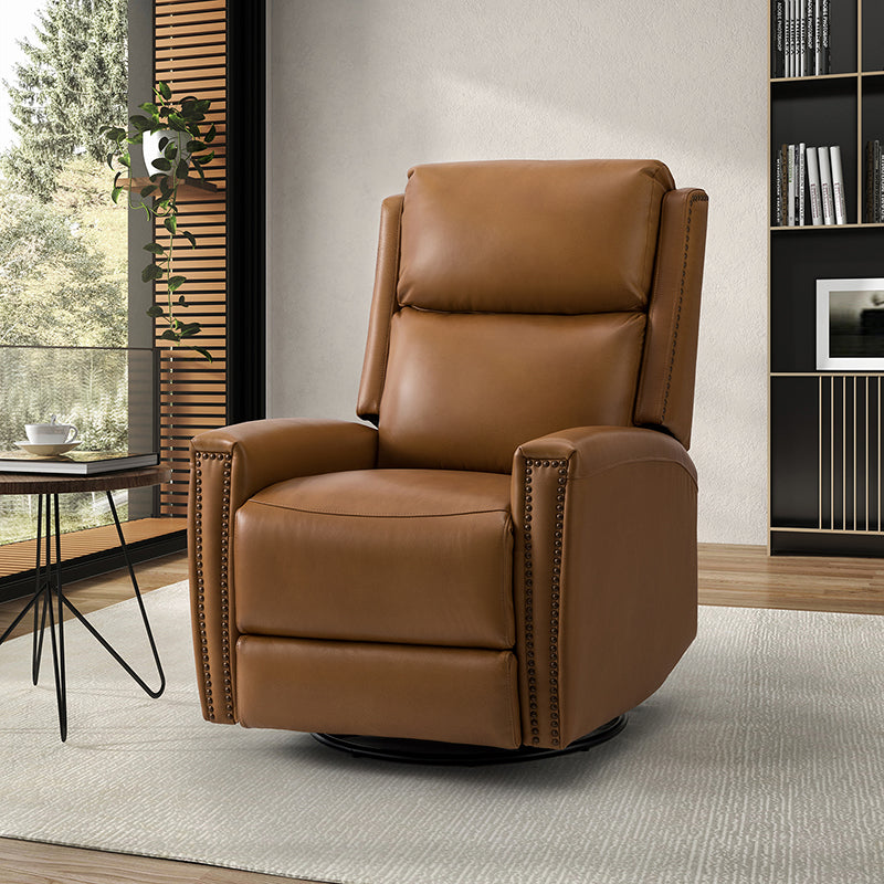 Fauteuil inclinable à dossier haut en cuir véritable avec clous décoratifs, ressorts en S et 3 positions manuelles | Bourgogne / Chameau / Marron / Noir / Tourterelle / Bleu marine / Beige / Sauge / Taupe | Fauteuil simple