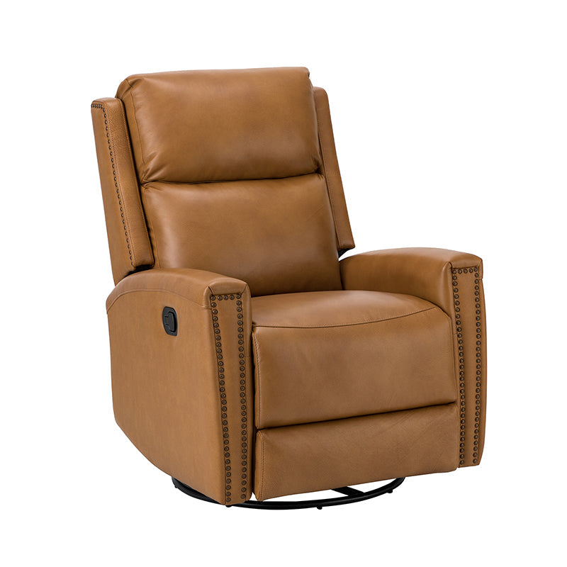 Fauteuil inclinable à dossier haut en cuir véritable avec clous décoratifs, ressorts en S et 3 positions manuelles | Bourgogne / Chameau / Marron / Noir / Tourterelle / Bleu marine / Beige / Sauge / Taupe | Fauteuil simple