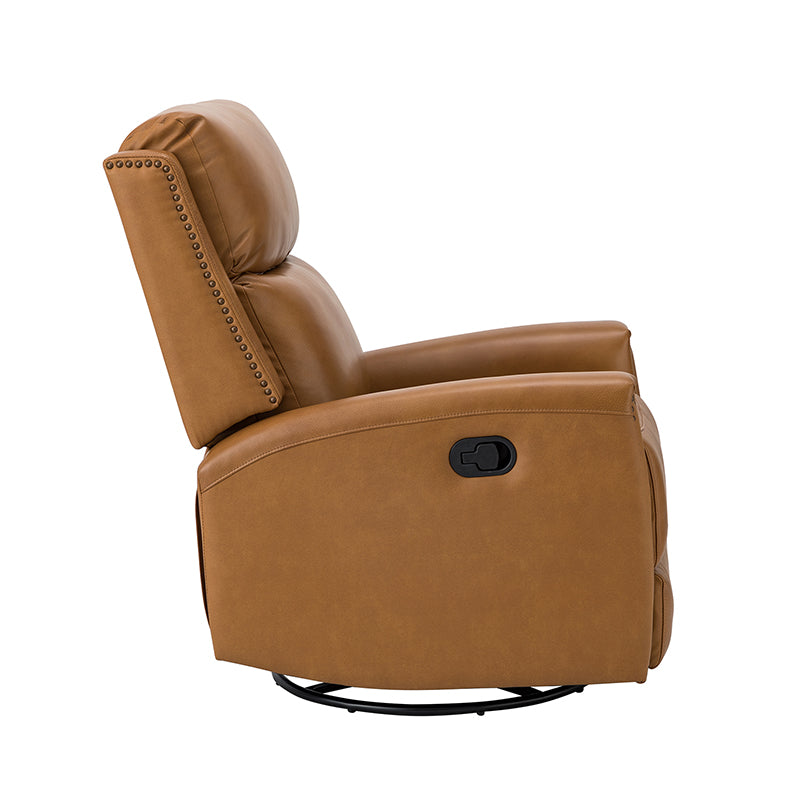 Fauteuil inclinable à dossier haut en cuir véritable avec clous décoratifs, ressorts en S et 3 positions manuelles | Bourgogne / Chameau / Marron / Noir / Tourterelle / Bleu marine / Beige / Sauge / Taupe | Fauteuil simple