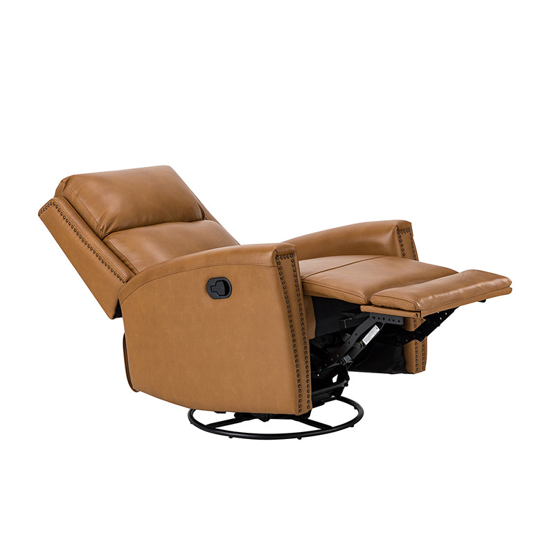 Fauteuil inclinable à dossier haut en cuir véritable avec clous décoratifs, ressorts en S et 3 positions manuelles | Bourgogne / Chameau / Marron / Noir / Tourterelle / Bleu marine / Beige / Sauge / Taupe | Fauteuil simple