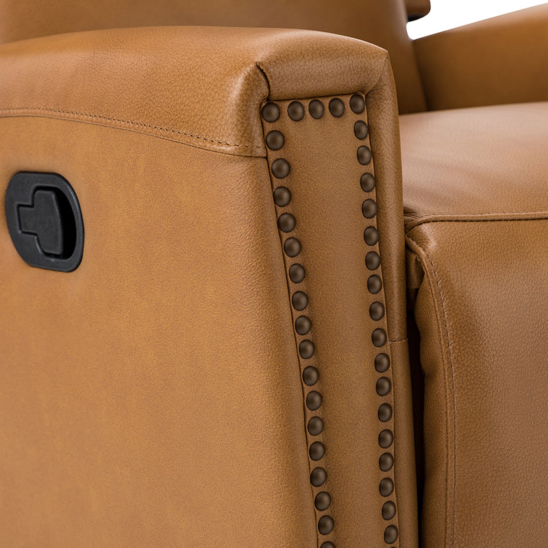 Fauteuil inclinable à dossier haut en cuir véritable avec clous décoratifs, ressorts en S et 3 positions manuelles | Bourgogne / Chameau / Marron / Noir / Tourterelle / Bleu marine / Beige / Sauge / Taupe | Fauteuil simple