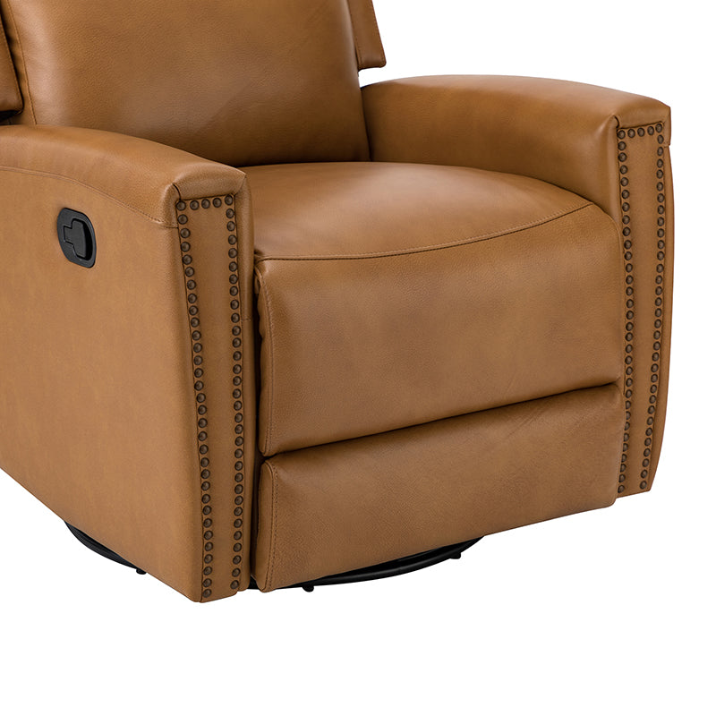 Fauteuil inclinable à dossier haut en cuir véritable avec clous décoratifs, ressorts en S et 3 positions manuelles | Bourgogne / Chameau / Marron / Noir / Tourterelle / Bleu marine / Beige / Sauge / Taupe | Fauteuil simple