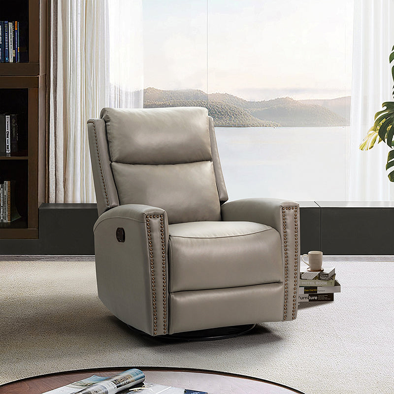 Fauteuil inclinable à dossier haut en cuir véritable avec clous décoratifs, ressorts en S et 3 positions manuelles | Bourgogne / Chameau / Marron / Noir / Tourterelle / Bleu marine / Beige / Sauge / Taupe | Fauteuil simple
