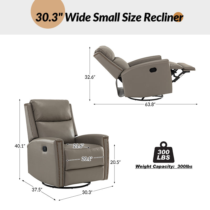 Fauteuil inclinable à dossier haut en cuir véritable avec clous décoratifs, ressorts en S et 3 positions manuelles | Bourgogne / Chameau / Marron / Noir / Tourterelle / Bleu marine / Beige / Sauge / Taupe | Fauteuil simple