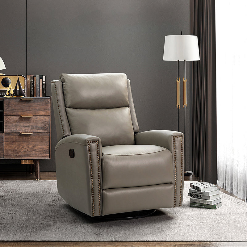 Fauteuil inclinable à dossier haut en cuir véritable avec clous décoratifs, ressorts en S et 3 positions manuelles | Bourgogne / Chameau / Marron / Noir / Tourterelle / Bleu marine / Beige / Sauge / Taupe | Fauteuil simple