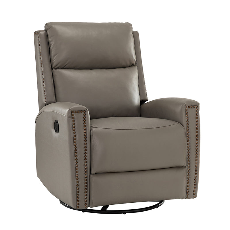 Fauteuil inclinable à dossier haut en cuir véritable avec clous décoratifs, ressorts en S et 3 positions manuelles | Bourgogne / Chameau / Marron / Noir / Tourterelle / Bleu marine / Beige / Sauge / Taupe | Fauteuil simple
