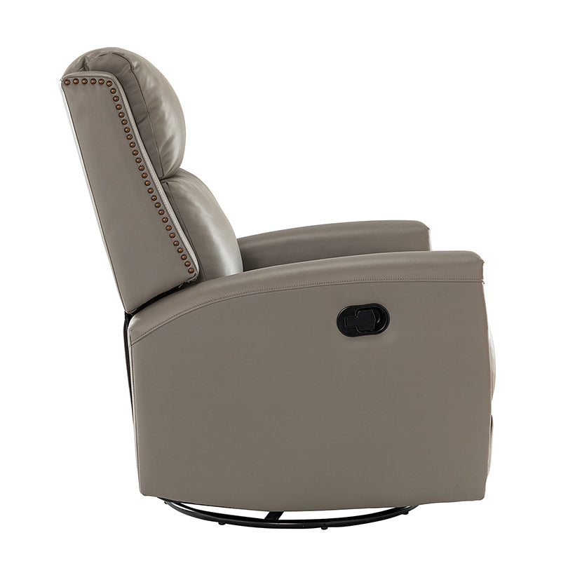 Fauteuil inclinable à dossier haut en cuir véritable avec clous décoratifs, ressorts en S et 3 positions manuelles | Bourgogne / Chameau / Marron / Noir / Tourterelle / Bleu marine / Beige / Sauge / Taupe | Fauteuil simple