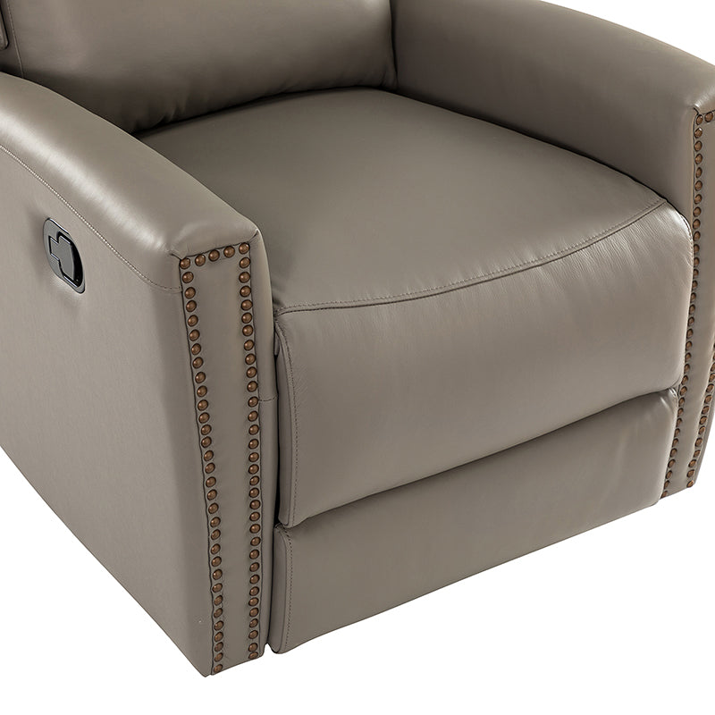 Fauteuil inclinable à dossier haut en cuir véritable avec clous décoratifs, ressorts en S et 3 positions manuelles | Bourgogne / Chameau / Marron / Noir / Tourterelle / Bleu marine / Beige / Sauge / Taupe | Fauteuil simple