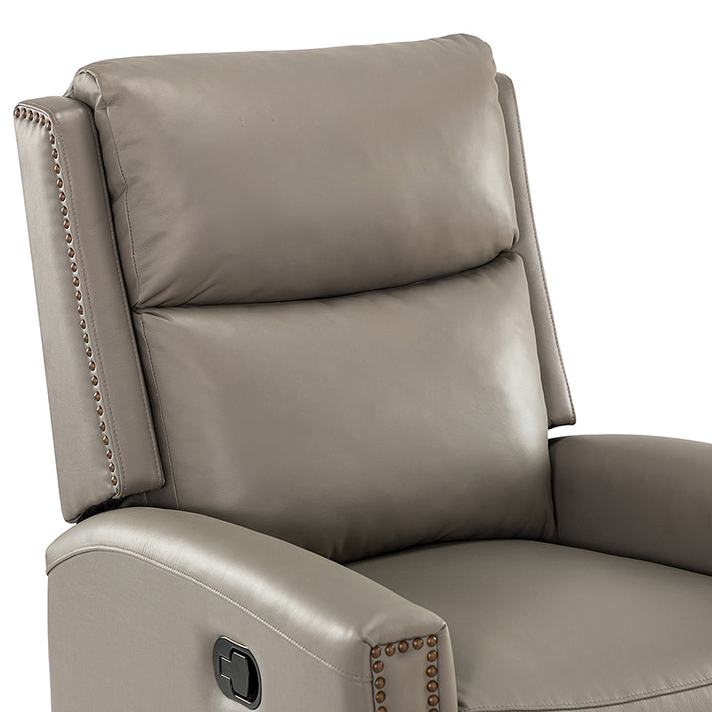 Fauteuil inclinable à dossier haut en cuir véritable avec clous décoratifs, ressorts en S et 3 positions manuelles | Bourgogne / Chameau / Marron / Noir / Tourterelle / Bleu marine / Beige / Sauge / Taupe | Fauteuil simple