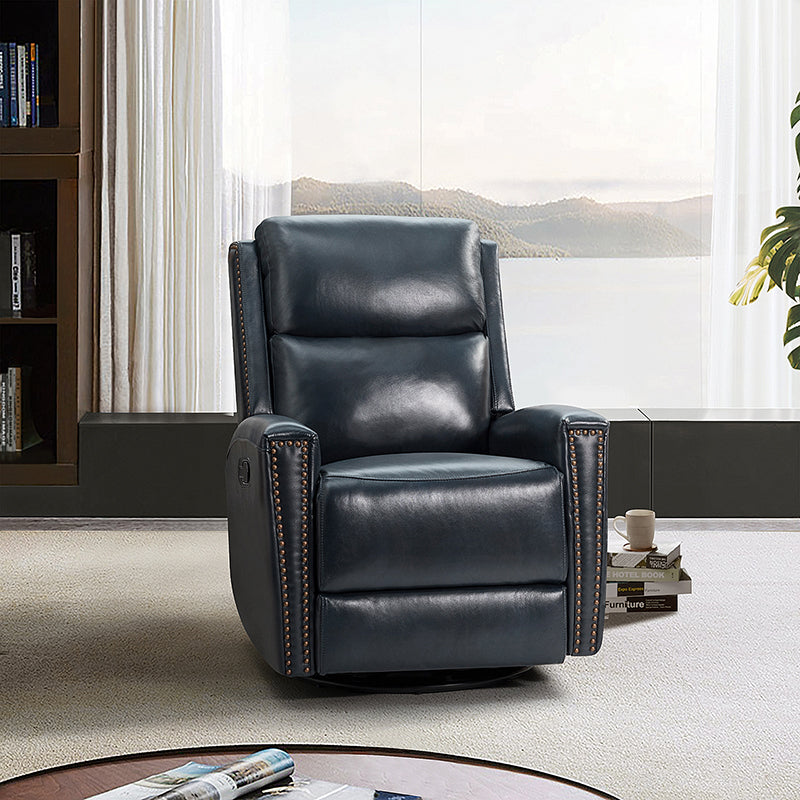 Fauteuil inclinable à dossier haut en cuir véritable avec clous décoratifs, ressorts en S et 3 positions manuelles | Bourgogne / Chameau / Marron / Noir / Tourterelle / Bleu marine / Beige / Sauge / Taupe | Fauteuil simple
