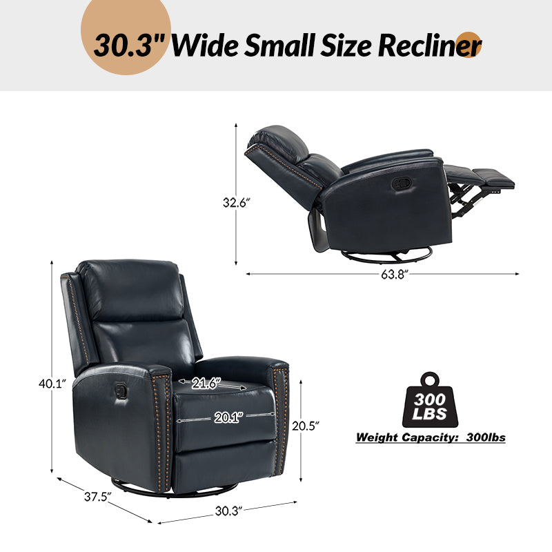 Fauteuil inclinable à dossier haut en cuir véritable avec clous décoratifs, ressorts en S et 3 positions manuelles | Bourgogne / Chameau / Marron / Noir / Tourterelle / Bleu marine / Beige / Sauge / Taupe | Fauteuil simple