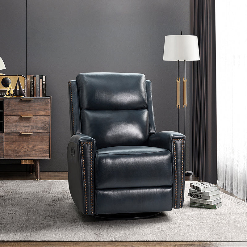 Fauteuil inclinable à dossier haut en cuir véritable avec clous décoratifs, ressorts en S et 3 positions manuelles | Bourgogne / Chameau / Marron / Noir / Tourterelle / Bleu marine / Beige / Sauge / Taupe | Fauteuil simple