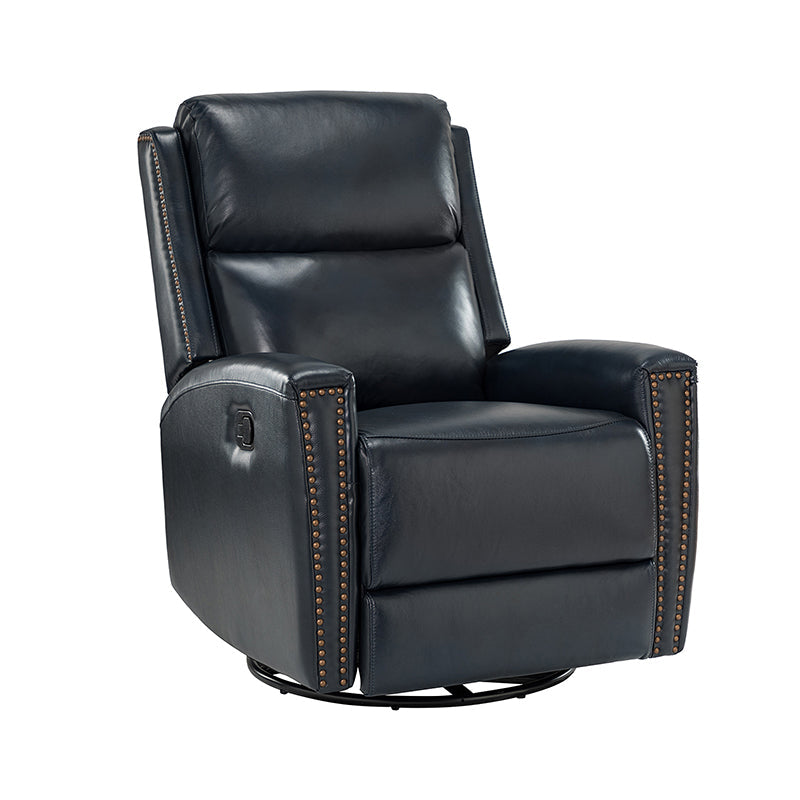 Fauteuil inclinable à dossier haut en cuir véritable avec clous décoratifs, ressorts en S et 3 positions manuelles | Bourgogne / Chameau / Marron / Noir / Tourterelle / Bleu marine / Beige / Sauge / Taupe | Fauteuil simple