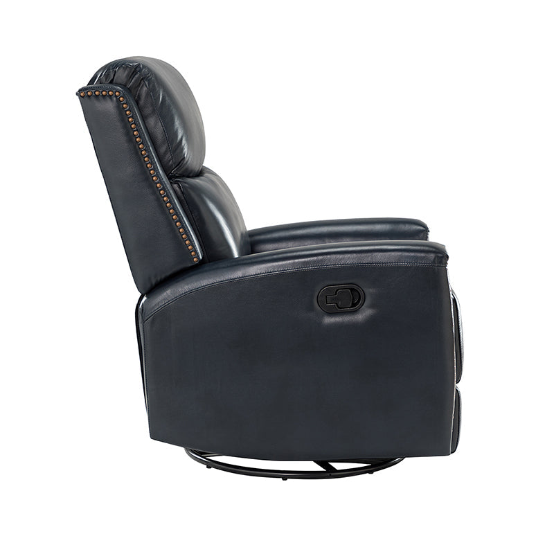 Fauteuil inclinable à dossier haut en cuir véritable avec clous décoratifs, ressorts en S et 3 positions manuelles | Bourgogne / Chameau / Marron / Noir / Tourterelle / Bleu marine / Beige / Sauge / Taupe | Fauteuil simple