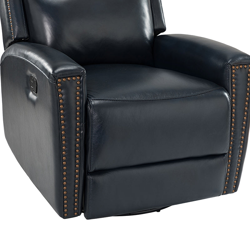 Fauteuil inclinable à dossier haut en cuir véritable avec clous décoratifs, ressorts en S et 3 positions manuelles | Bourgogne / Chameau / Marron / Noir / Tourterelle / Bleu marine / Beige / Sauge / Taupe | Fauteuil simple