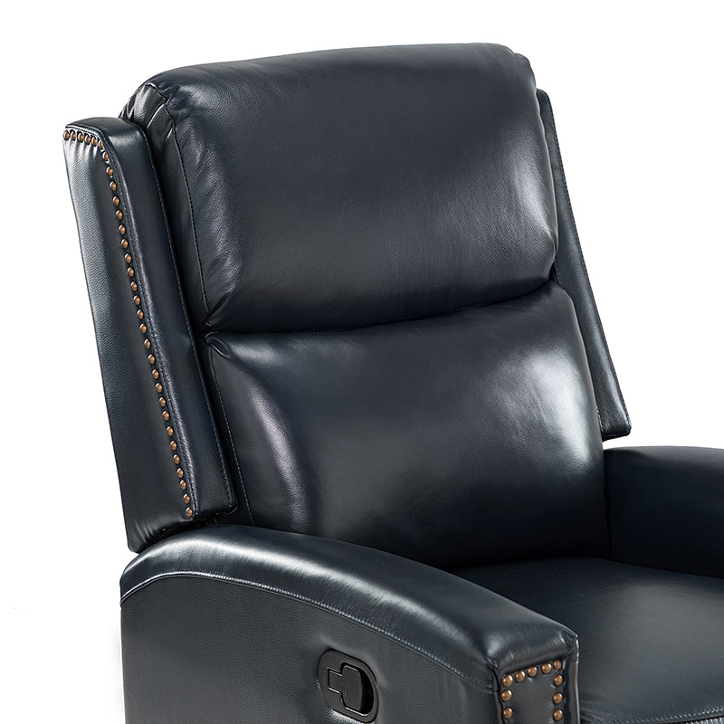 Fauteuil inclinable à dossier haut en cuir véritable avec clous décoratifs, ressorts en S et 3 positions manuelles | Bourgogne / Chameau / Marron / Noir / Tourterelle / Bleu marine / Beige / Sauge / Taupe | Fauteuil simple