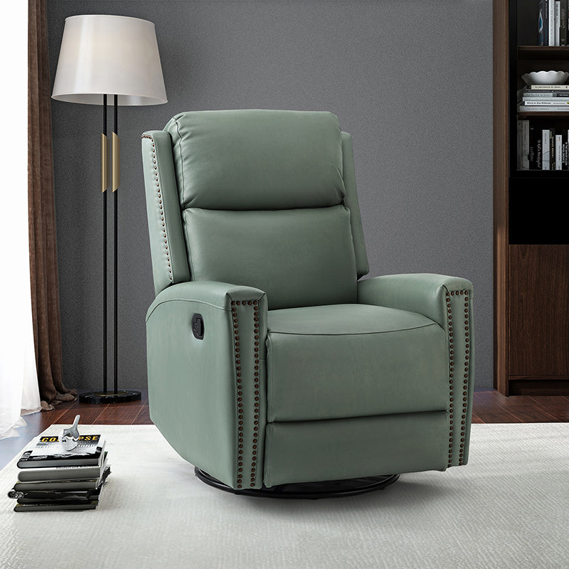 Fauteuil inclinable à dossier haut en cuir véritable avec clous décoratifs, ressorts en S et 3 positions manuelles | Bourgogne / Chameau / Marron / Noir / Tourterelle / Bleu marine / Beige / Sauge / Taupe | Fauteuil simple
