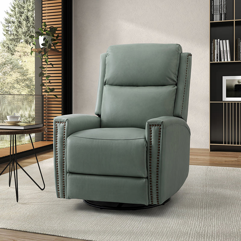 Fauteuil inclinable à dossier haut en cuir véritable avec clous décoratifs, ressorts en S et 3 positions manuelles | Bourgogne / Chameau / Marron / Noir / Tourterelle / Bleu marine / Beige / Sauge / Taupe | Fauteuil simple