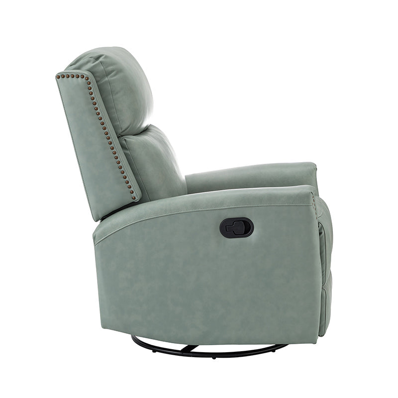 Fauteuil inclinable à dossier haut en cuir véritable avec clous décoratifs, ressorts en S et 3 positions manuelles | Bourgogne / Chameau / Marron / Noir / Tourterelle / Bleu marine / Beige / Sauge / Taupe | Fauteuil simple