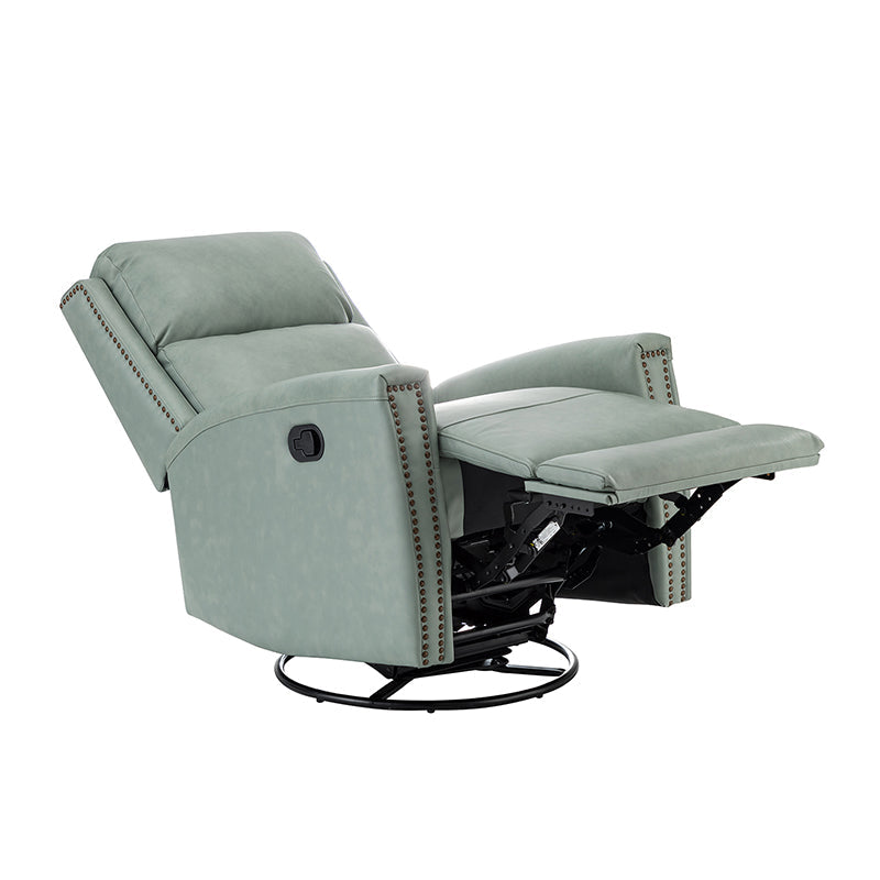 Fauteuil inclinable à dossier haut en cuir véritable avec clous décoratifs, ressorts en S et 3 positions manuelles | Bourgogne / Chameau / Marron / Noir / Tourterelle / Bleu marine / Beige / Sauge / Taupe | Fauteuil simple