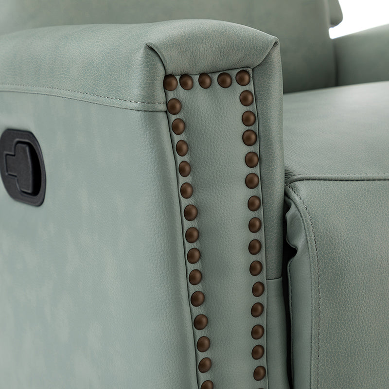 Fauteuil inclinable à dossier haut en cuir véritable avec clous décoratifs, ressorts en S et 3 positions manuelles | Bourgogne / Chameau / Marron / Noir / Tourterelle / Bleu marine / Beige / Sauge / Taupe | Fauteuil simple