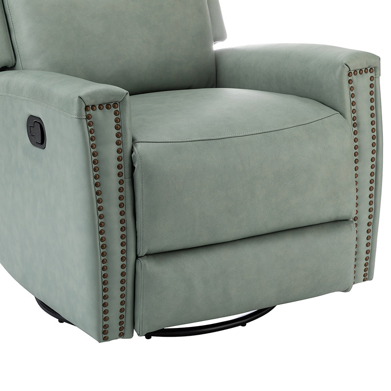Fauteuil inclinable à dossier haut en cuir véritable avec clous décoratifs, ressorts en S et 3 positions manuelles | Bourgogne / Chameau / Marron / Noir / Tourterelle / Bleu marine / Beige / Sauge / Taupe | Fauteuil simple