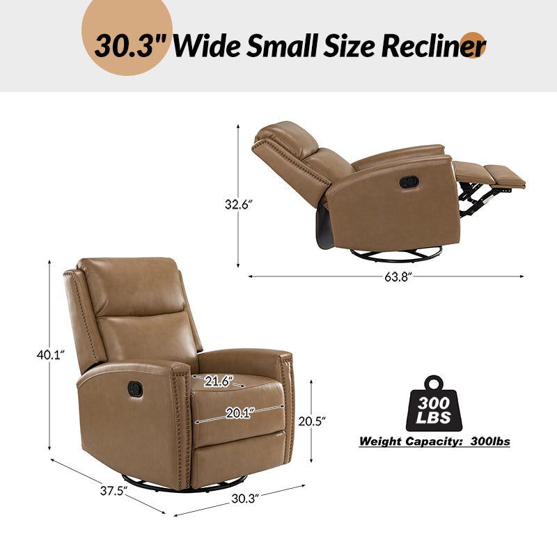Fauteuil inclinable à dossier haut en cuir véritable avec clous décoratifs, ressorts en S et 3 positions manuelles | Bourgogne / Chameau / Marron / Noir / Tourterelle / Bleu marine / Beige / Sauge / Taupe | Fauteuil simple