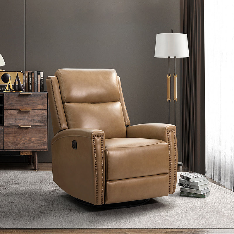 Fauteuil inclinable à dossier haut en cuir véritable avec clous décoratifs, ressorts en S et 3 positions manuelles | Bourgogne / Chameau / Marron / Noir / Tourterelle / Bleu marine / Beige / Sauge / Taupe | Fauteuil simple